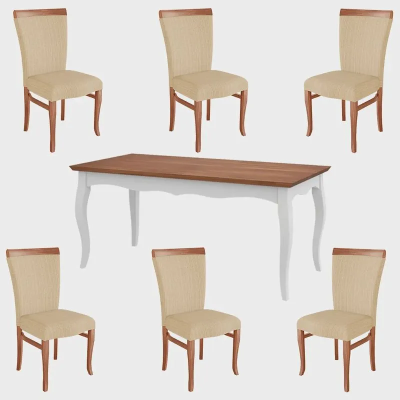 Conjunto Mesa Gallia 180cm com 6 Cadeiras Orfeu Poliéster Branco/Imbuía G42 - Gran Belo