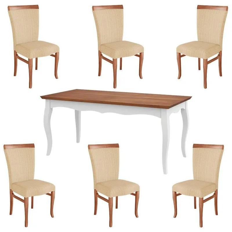 Conjunto Mesa Gallia 160cm 6 Cadeiras Orfeu Poliéster Branco