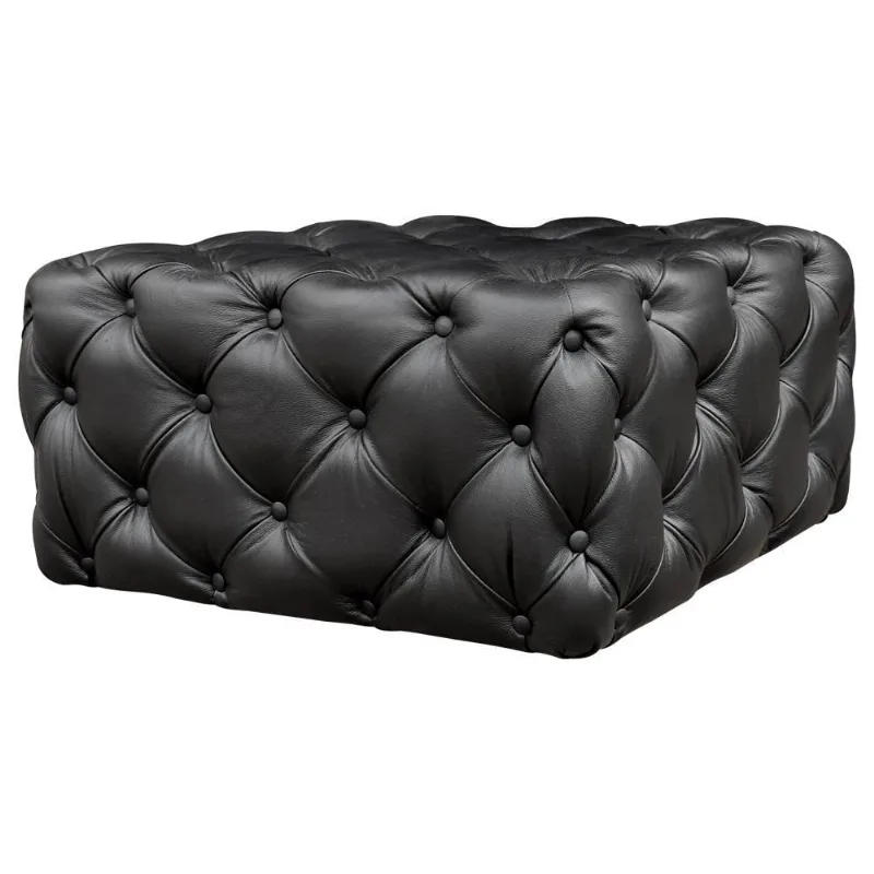 Puff Manhattan 80x80 Couro Preto