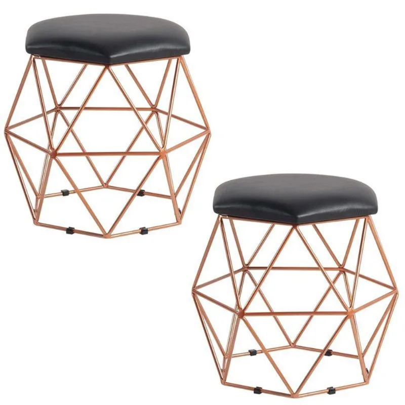 Kit 2 Banquetas Decorativas Sala de Estar Atom Couro Preto
