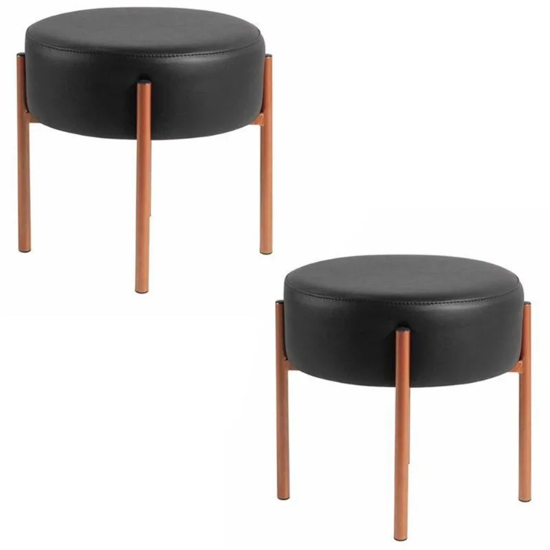 Kit 2 Banquetas Decorativas 45cm Antonieta Couro Preto