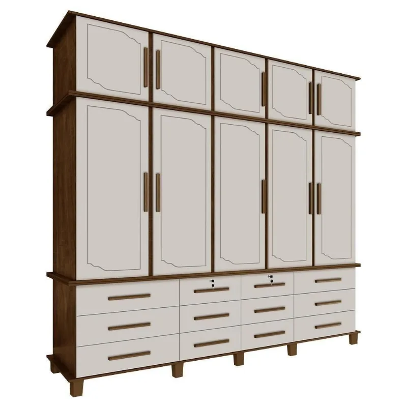 Guarda Roupa Casal Nicolau G37 10 Portas 12 Gavetas Malbec-off White Gran Belo - Gran Belo