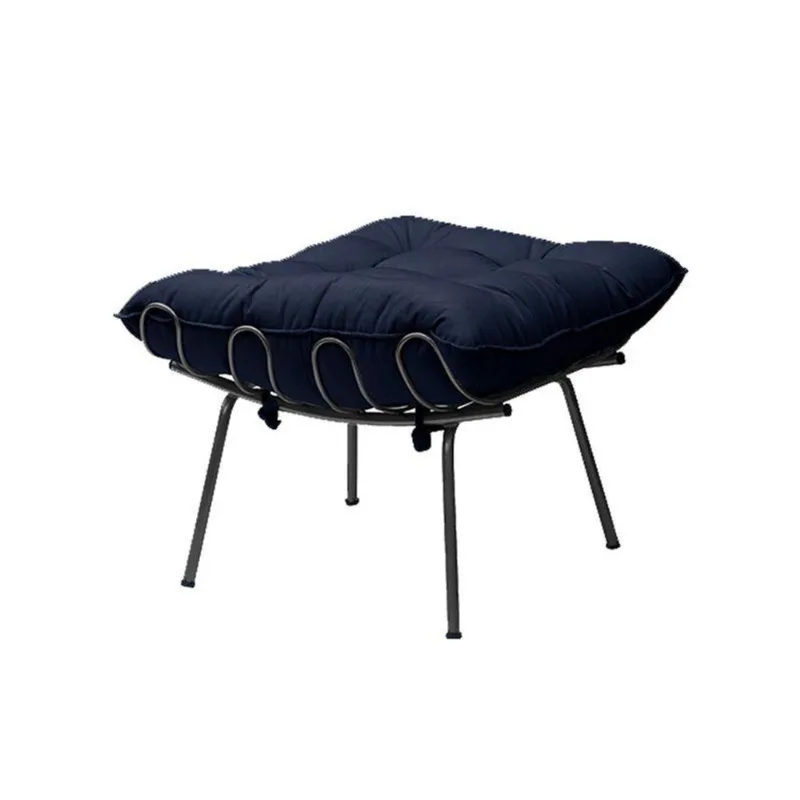 Puff Sala de Estar Abel Pés Preto Veludo Azul