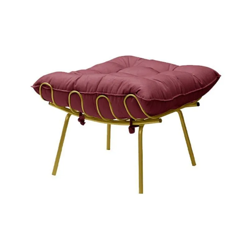 Puff Sala de Estar Abel Pés Dourado Suede Bordô
