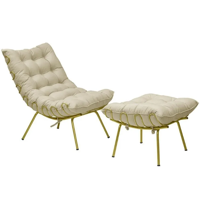 Conjunto Poltrona e Puff Abel G41 Decorativo Suede Bege com Pés Palito Gran Belo - Gran Belo