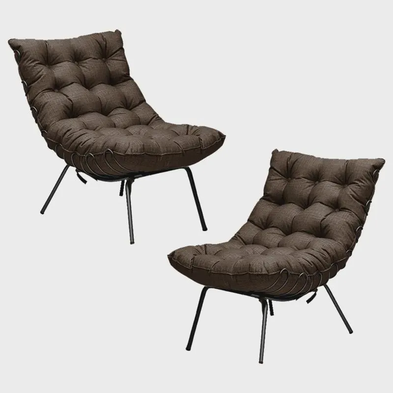 Kit 2 Poltronas Decorativas Sala de Estar Abel Base de Ferro Preto Linho Marrom G41 - Gran Belo