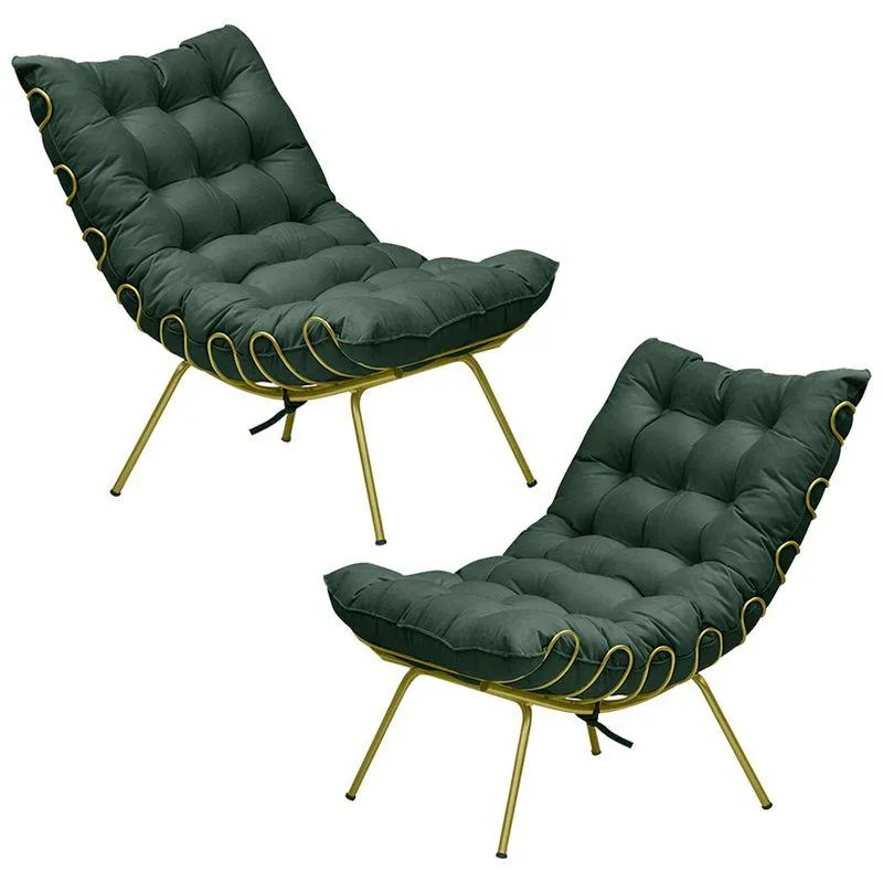 Kit 2 Poltronas Abel Base De Ferro Dourada Suede Verde