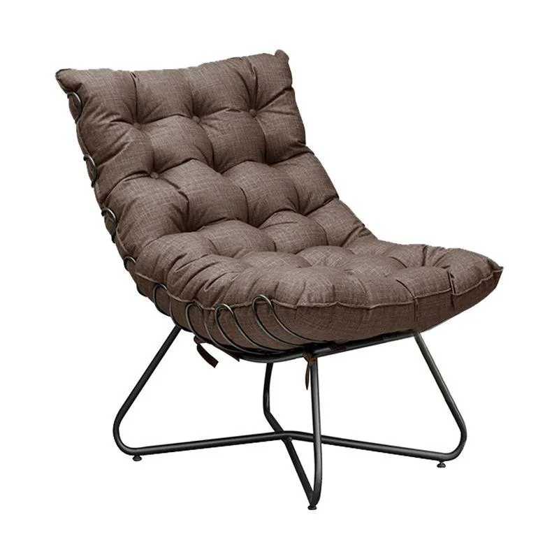 Poltrona Sala De Estar Caim Base De Metal Preto Linho Marrom