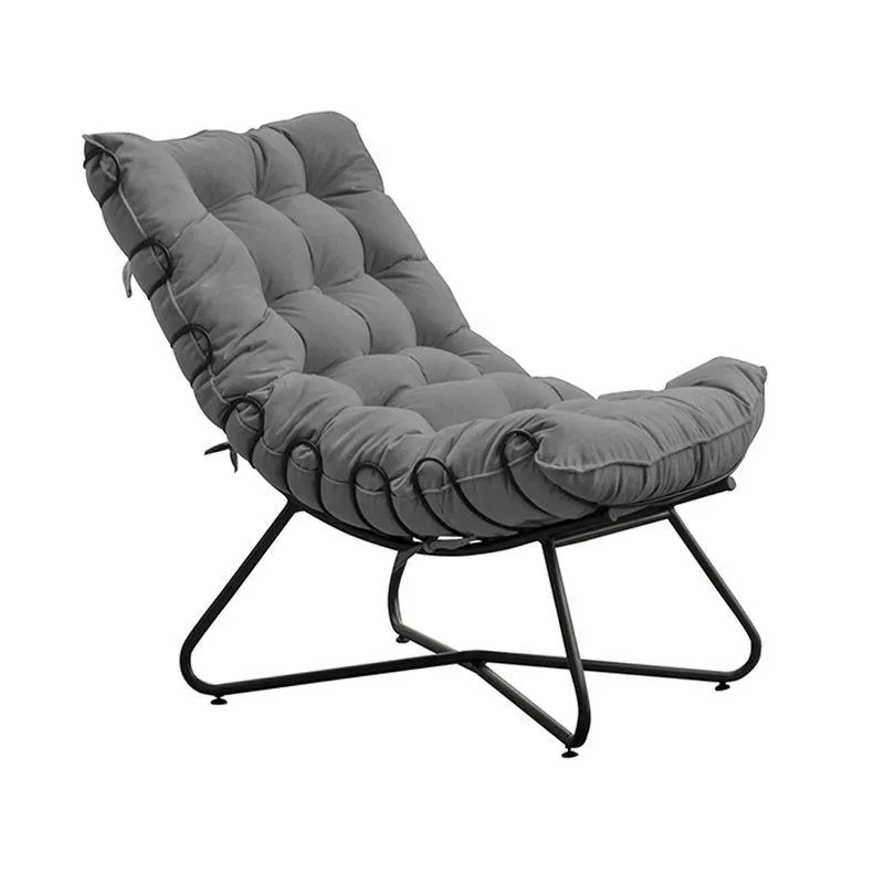 Poltrona Sala De Estar Caim Base De Metal Preto Suede Cinza