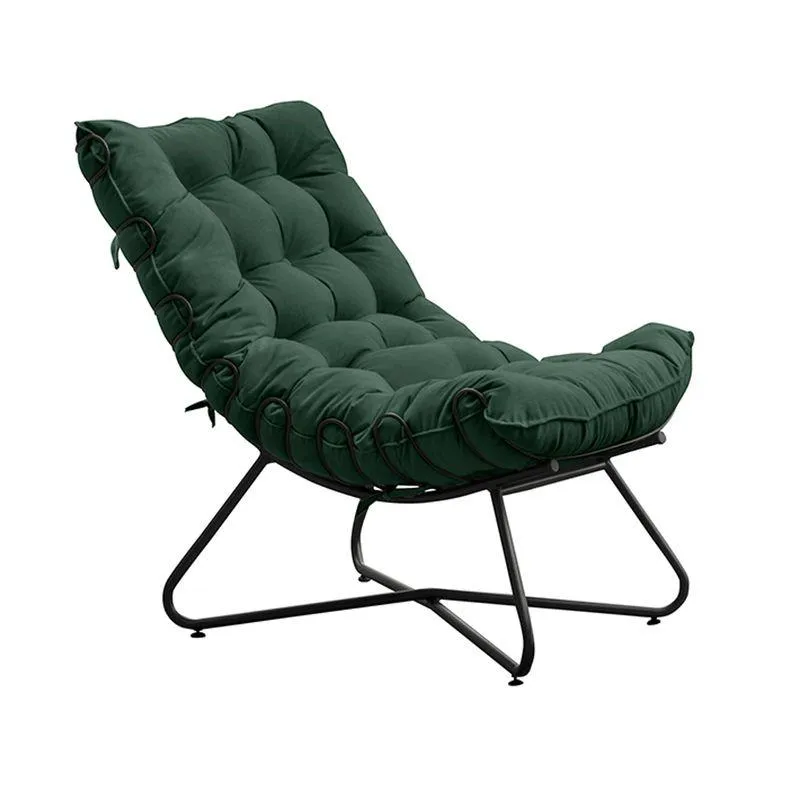 Poltrona Sala De Estar Caim Base De Metal Preto Suede Verde