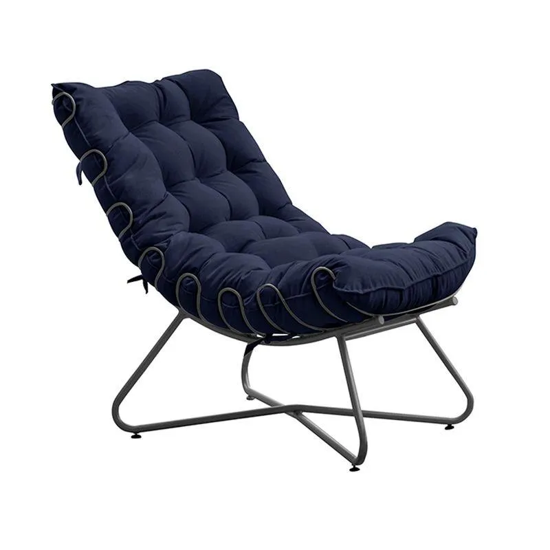 Poltrona Sala De Estar Caim Base De Metal Preto Veludo Azul