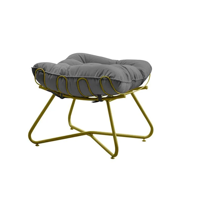 Puff Sala De Estar Caim Base De Metal Dourado Suede Cinza