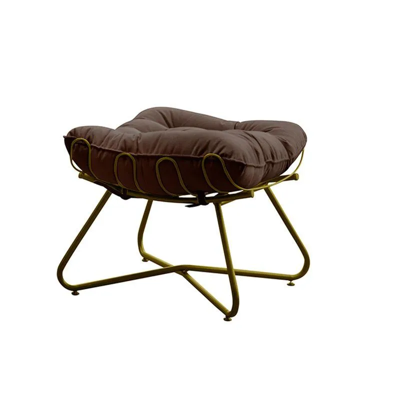 Puff Sala De Estar Caim Base De Metal Dourado Suede Marrom