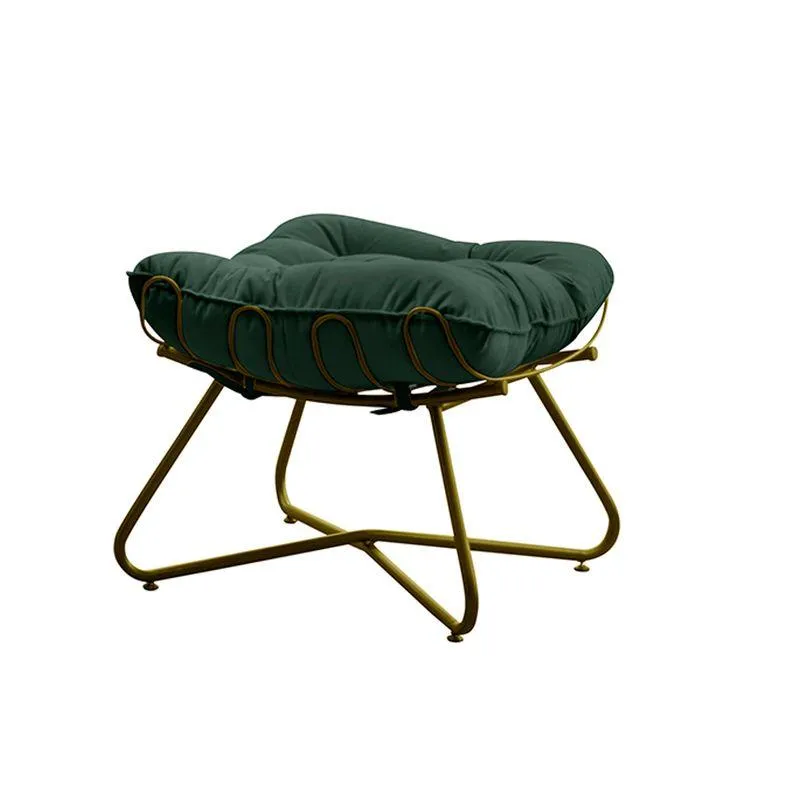 Puff Sala De Estar Caim Base De Metal Dourado Suede Verde