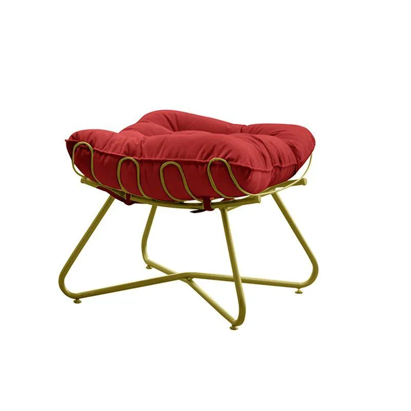 Puff Sala De Estar Caim Base De Metal Dourado Suede Vermelho