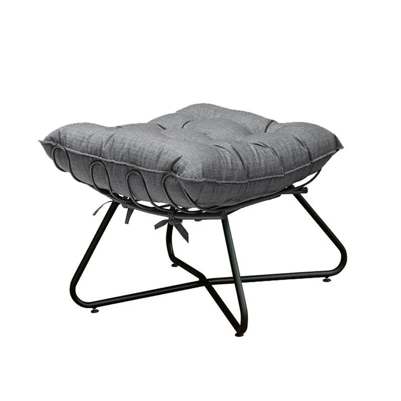 Puff Sala De Estar Caim Base De Metal Preto Linho Cinza