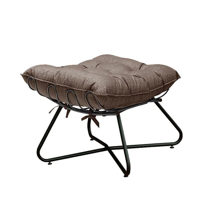 Puff Sala De Estar Caim Base De Metal Preto Linho Marrom