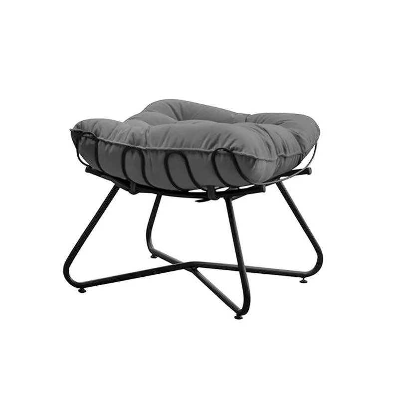 Puff Sala De Estar Caim Base De Metal Preto Suede Cinza