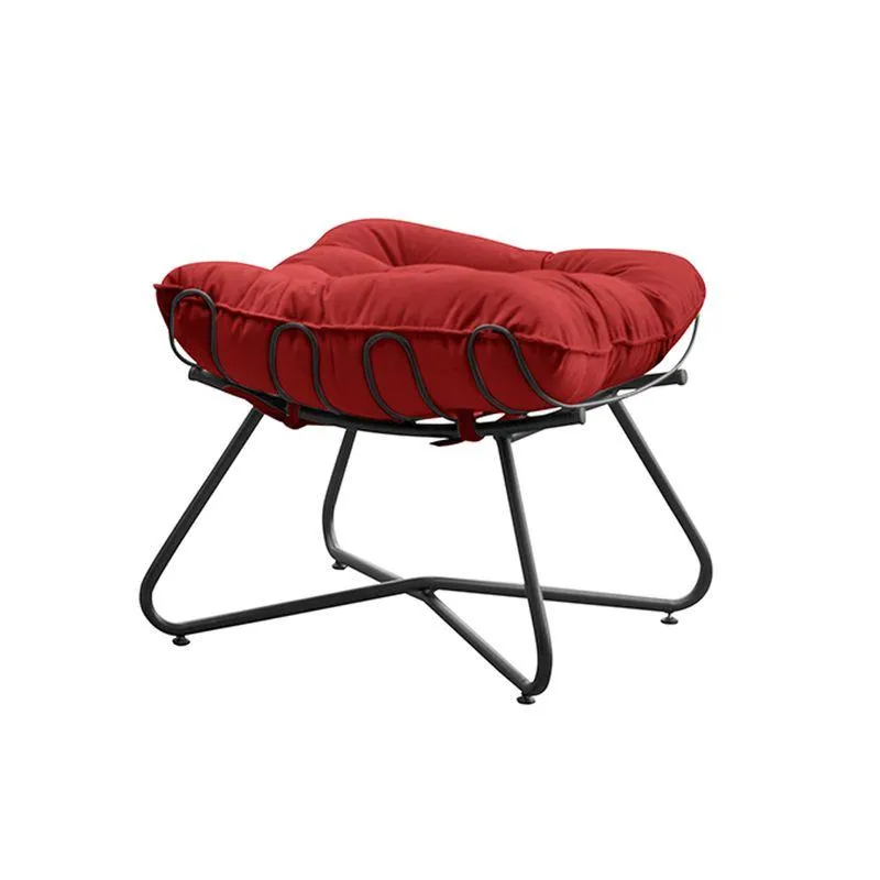 Puff Sala De Estar Caim Base De Metal Preto Suede Vermelho