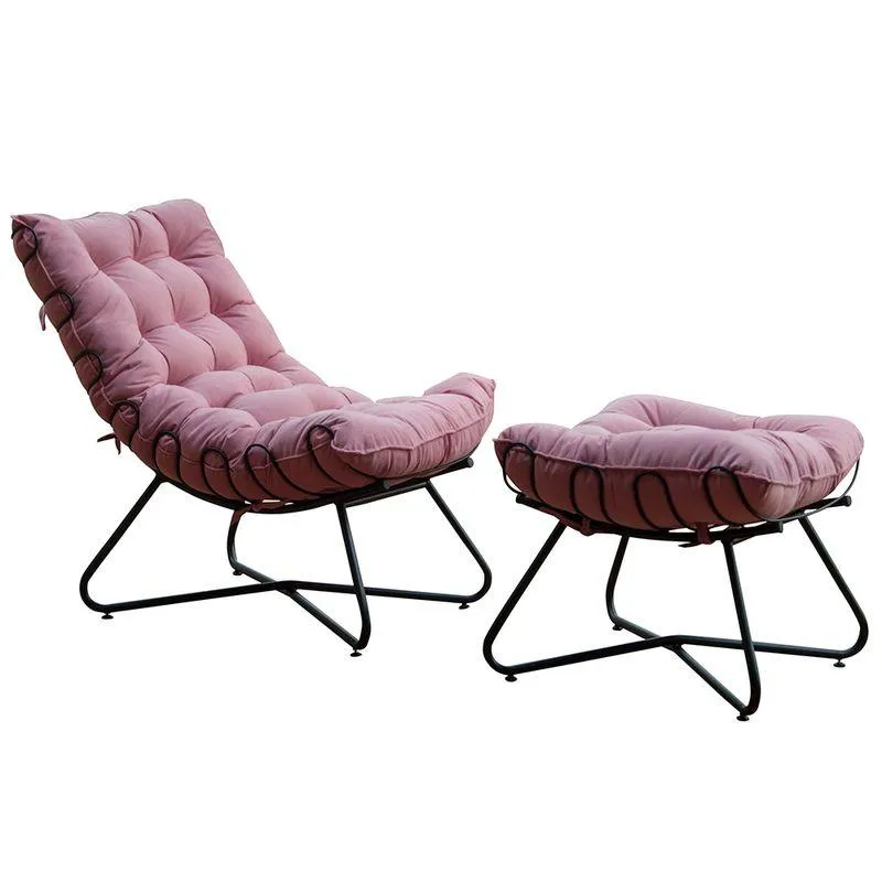 Poltrona E Puff Caim Base De Metal Preto Veludo Rosa