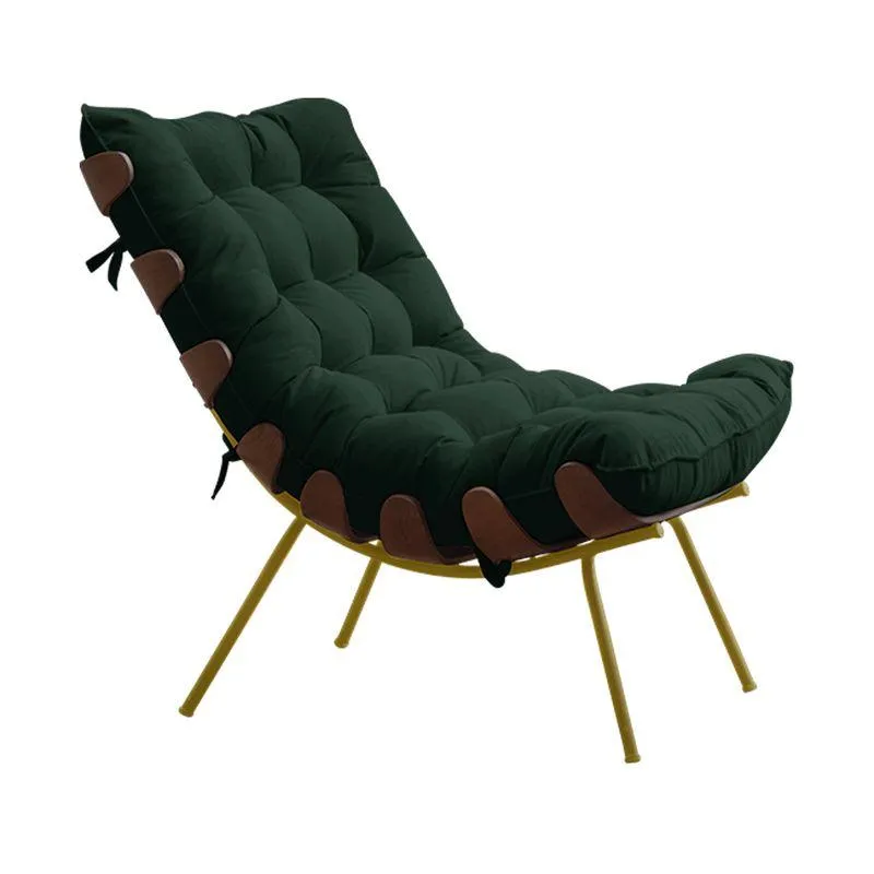 Poltrona Sala De Estar Base De Madeira Dourada Suede Verde