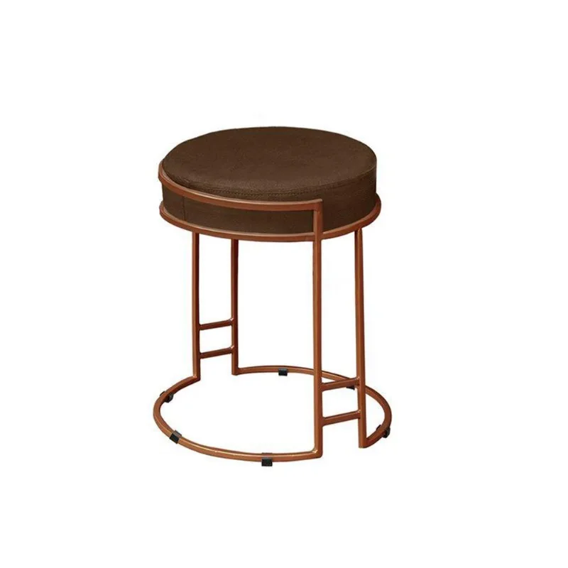 Puff Redondo Sakura Base Metal Bronze Suede Marrom