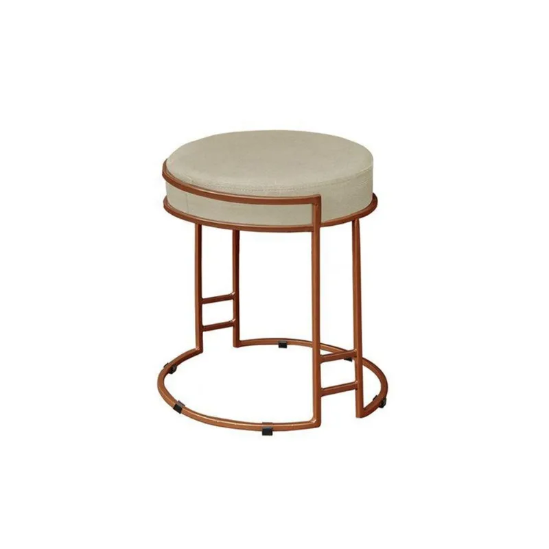 Puff Redondo Sakura Base Metal Bronze Veludo Bege