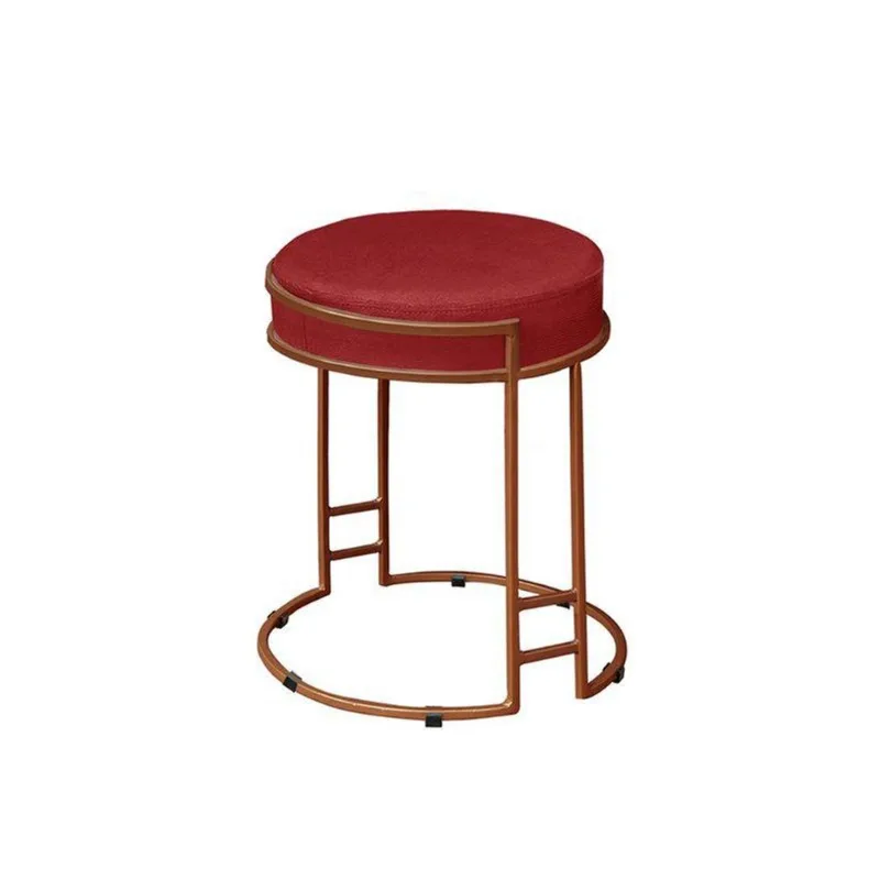 Puff Redondo Sakura Base Metal Bronze Veludo Vermelho