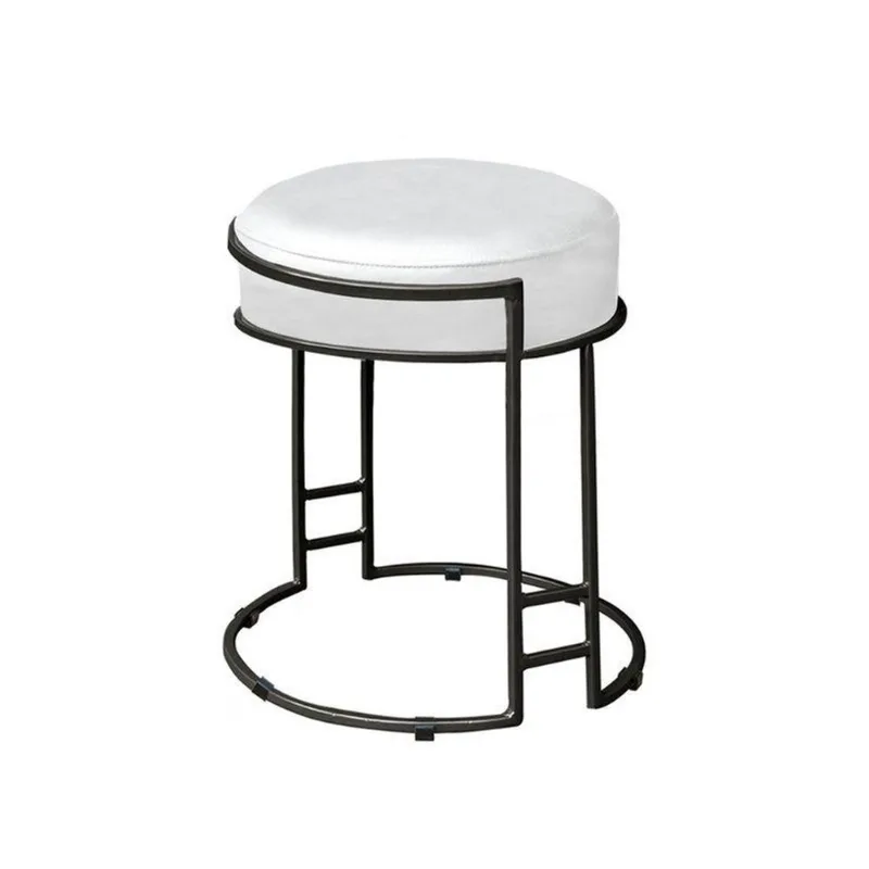 Puff Redondo Sakura Base Metal Preto Corano Branco