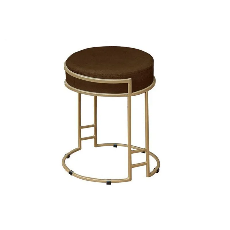 Puff Redondo Sakura Base Metal Dourado Suede Marrom