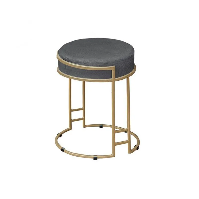 Puff Redondo Sakura Base Metal Dourado Suede Cinza