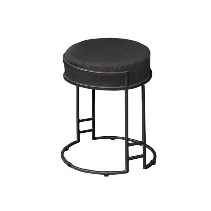 Puff Redondo Sakura Base Metal Preto Veludo Preto