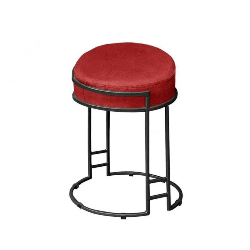 Puff Redondo Sakura Base Metal Preto Veludo Vermelho