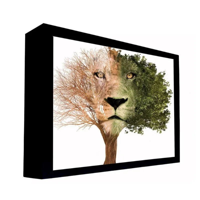 Quadro 50x70 Cm Leão 010 com Moldura Laqueada Preto