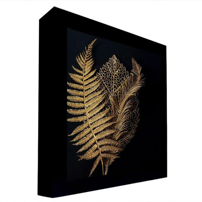 Quadro 135x135 Cm Folha 001Moldura Laqueada Preto dourado - Gran Belo