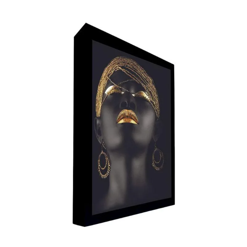 Quadro 135x135 Cm Mulher 006 com Moldura Laqueada Preto - Gran Belo