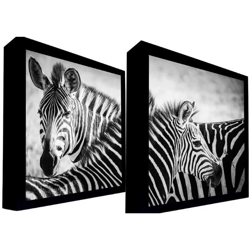 Conjunto de Quadros Decorativos 135x80 cm Zebra 022 com Moldura Laqueada Preto - Gran Belo