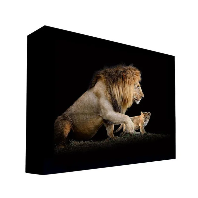 Quadro 135x80 Cm Leão 012 com Moldura Laqueada Preto - Gran Belo