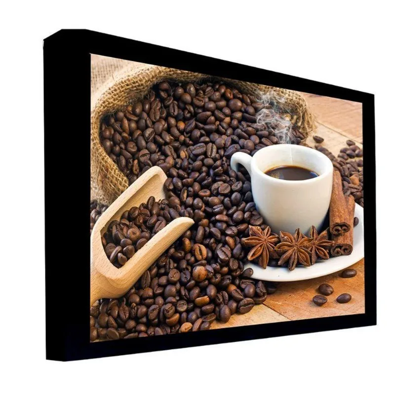 Quadro 135x135 Cm Café 025 com Moldura Laqueada Preto - Gran Belo