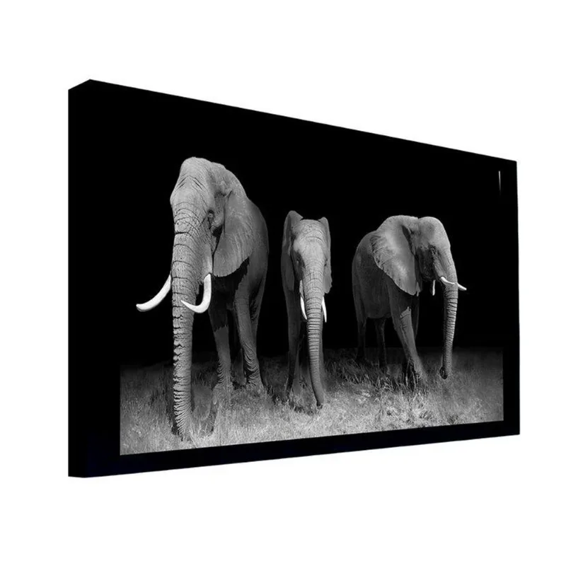 Quadro 135x80 Cm Elefante 031 com Moldura Laqueada Preto