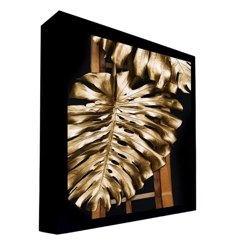 Quadro 100x70 Cm Folha 049 com Moldura Laqueada Preto - Gran Belo