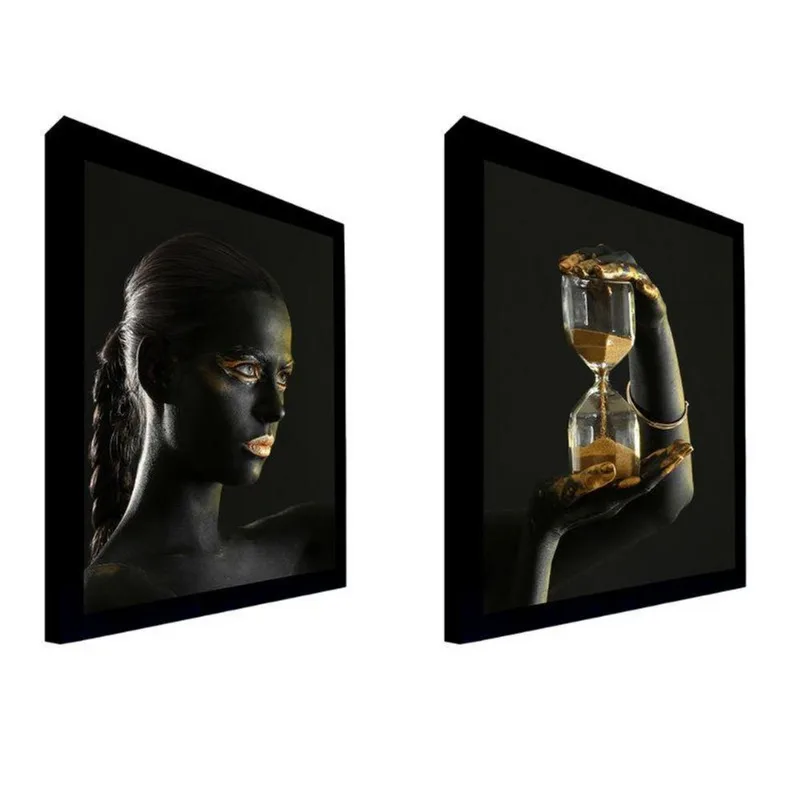 Quadros 135x135 Cm Mulher 053 Com Moldura Laqueada Preto - Gran Belo