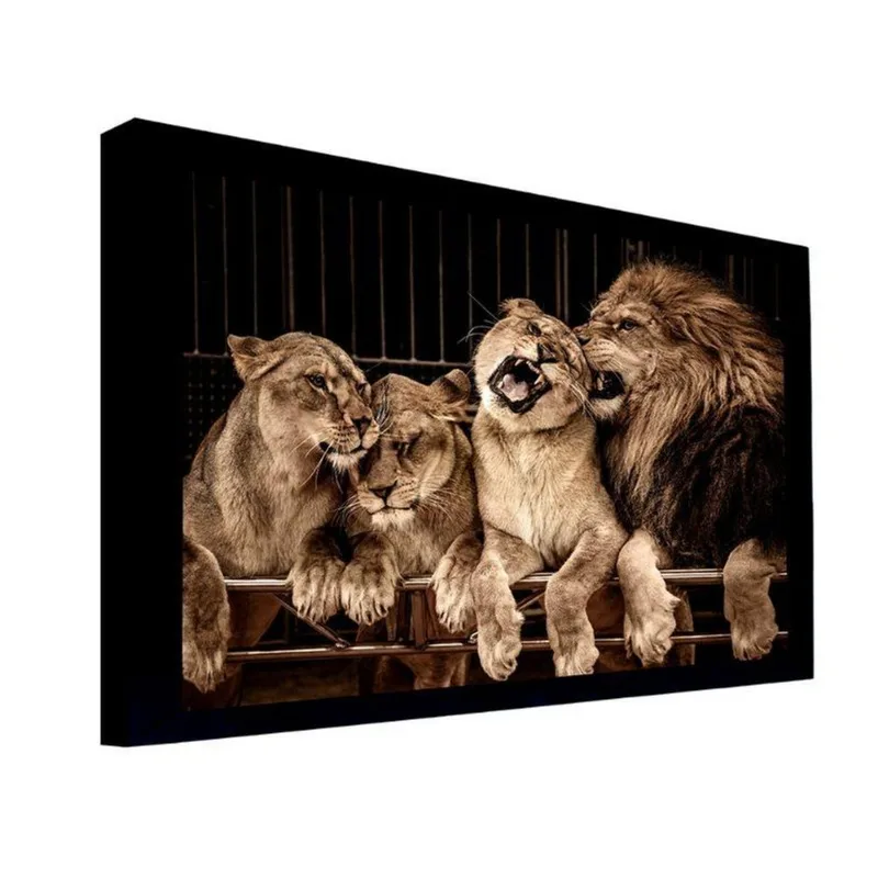 Quadro 100x70 Cm Leão 051 com Moldura Laqueada Preto