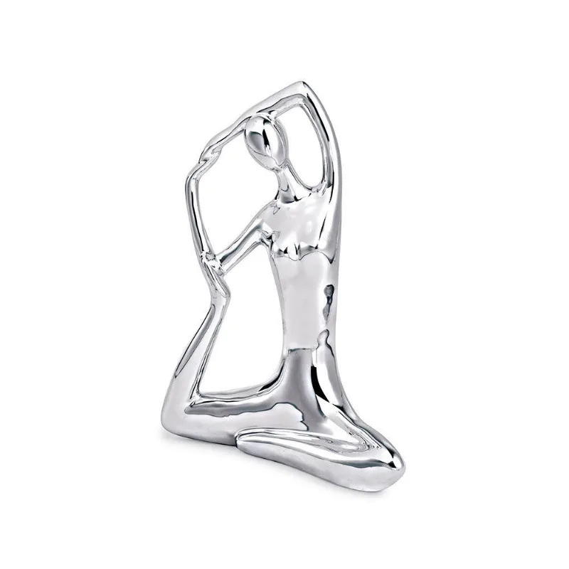 Escultura de Yoga em Porcelana 19,5x16x6 Prata Gran Belo