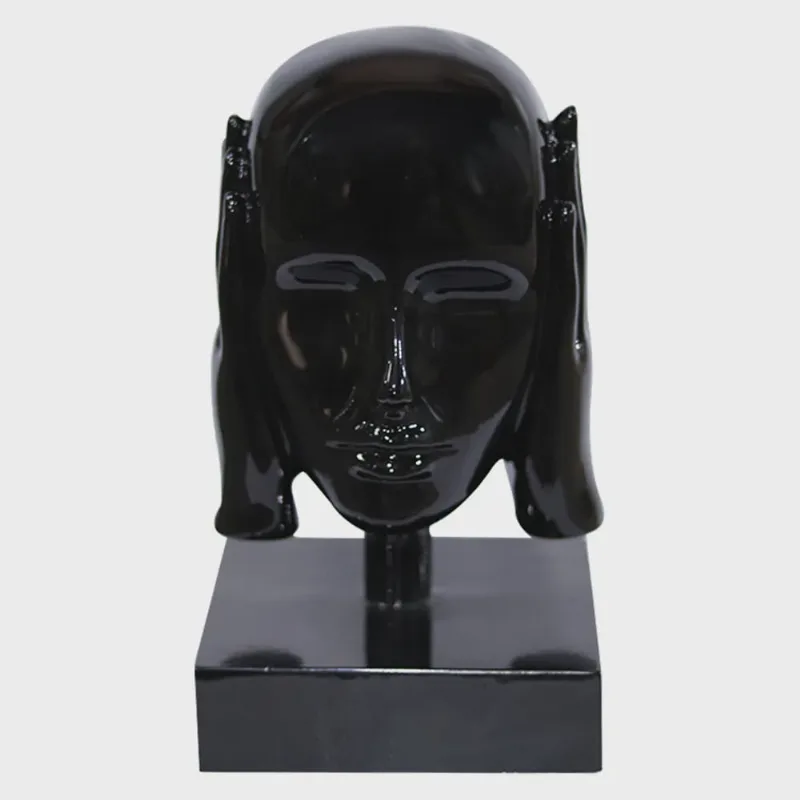 Escultura Decorativa Mascara Rosto Surdo Preto G07 - Gran Belo