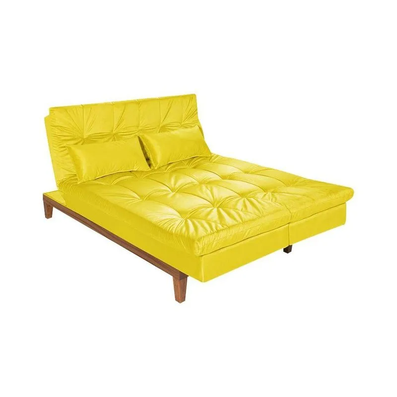 Sofá Cama Reclinável 2 Lugares Change Veludo Amarelo - Gran Belo