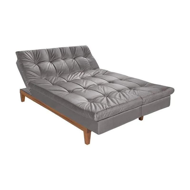 Sofá Cama Reclinável 2 Lugares Change Veludo Cinza - Gran Belo