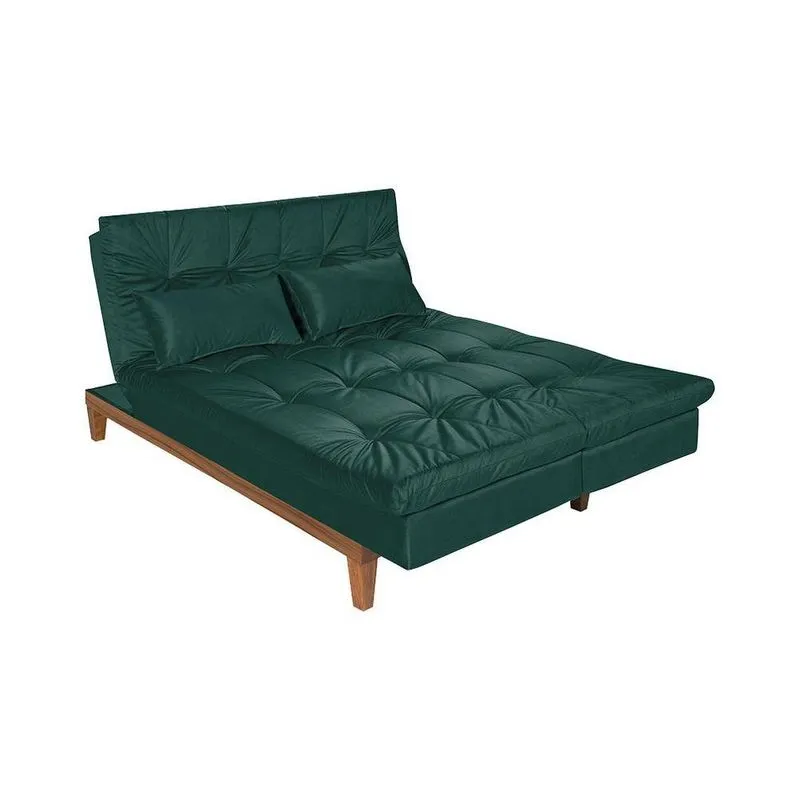 Sofá Cama Reclinável 2 Lugares Change Veludo Verde - Gran Belo