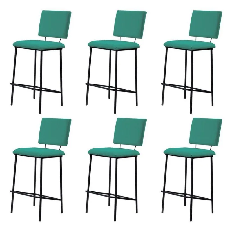 Kit 6 Banquetas Fixa Decorativa Base De Aço Marcius Linho Verde