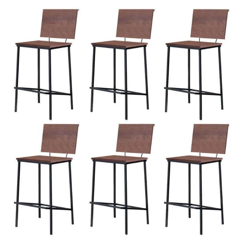 Kit 6 Banquetas Fixa Decorativa Base De Aço Marcius Madeira Taeda Castanho - Gran Belo